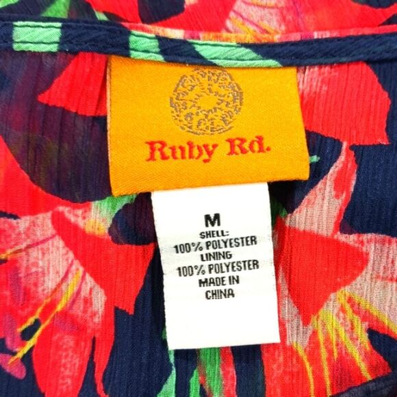 Ruby Road Sheer Tropical Blouse with Dolman Sleeves Beaded Scoop Neck Medium - Picture 2 of 6